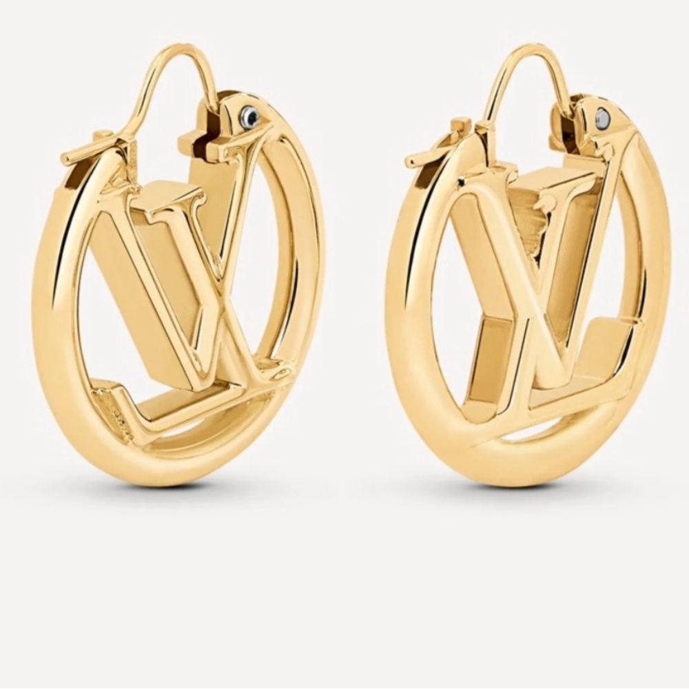 Louis Vuitton Gold LV Circle Logo Hoop Earrings - Picture 2 of 9